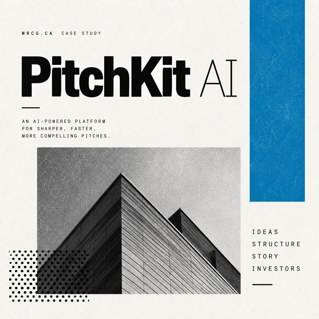PitchKit AI editorial cover with bold typography and architectural image.